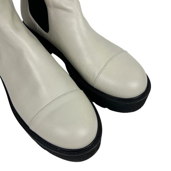 Stuart Weitzman Presley Cream Chunky Platform Leather Boots 12 - Picture 2 of 8